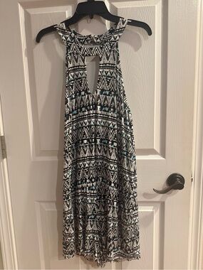 Lascana for Venus-Black & White Geometric Halter Romper with Teal Accents NWOT